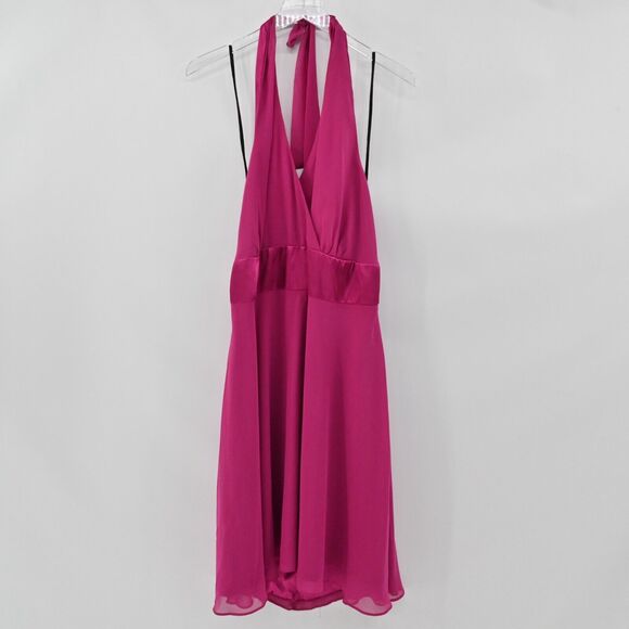 Vtg‎ JESSICA HOWARD Dress Womens Size 16WP Petite Solid Fuchsia Pink Halter Mini - Picture 2 of 11